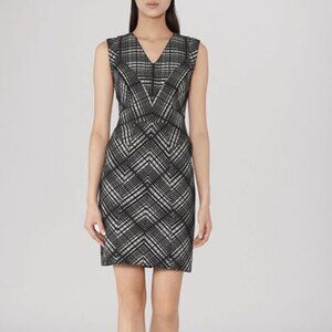 Reiss Nadine Textured Sheath Dress Office Career Size 2 White/Black